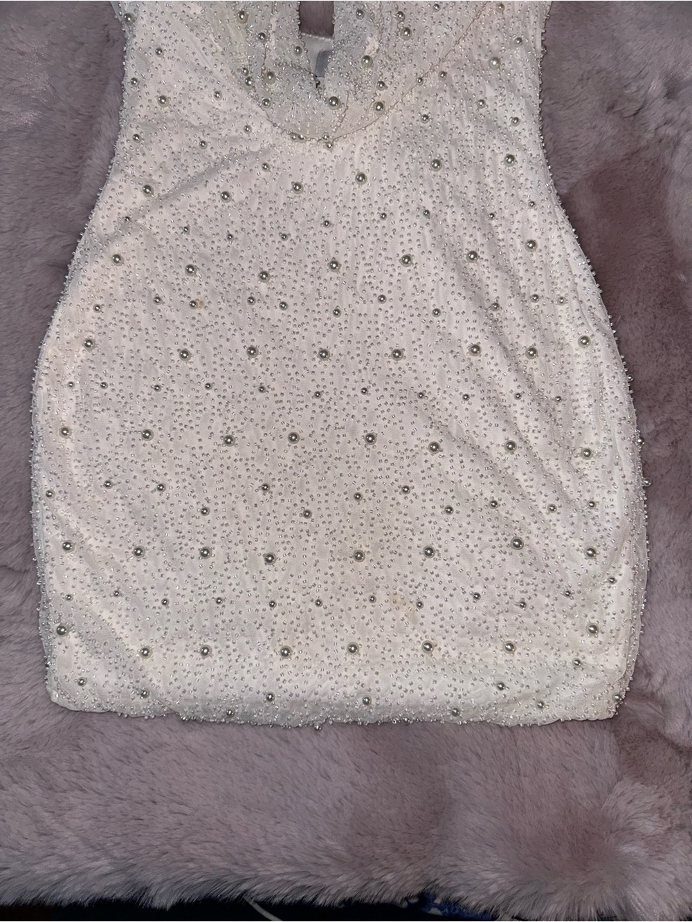 Oh Polly White Pearl-Embellished Cowl Neck Mini Dress - Picture 14 of 16